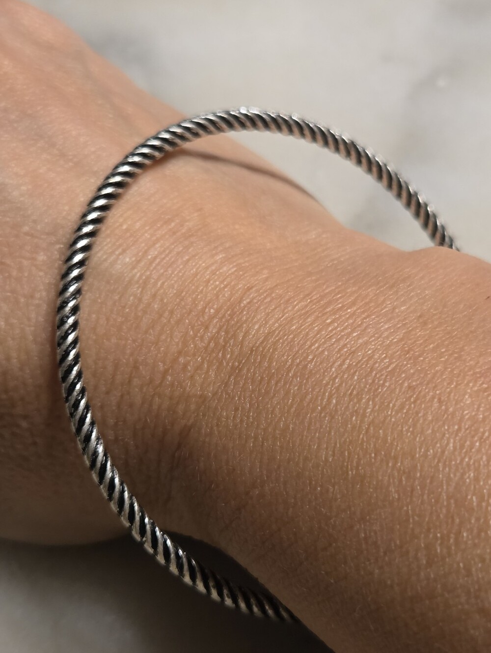 Classic Cable Rope Pattern Silver Tone Thin Bangle Bracelet